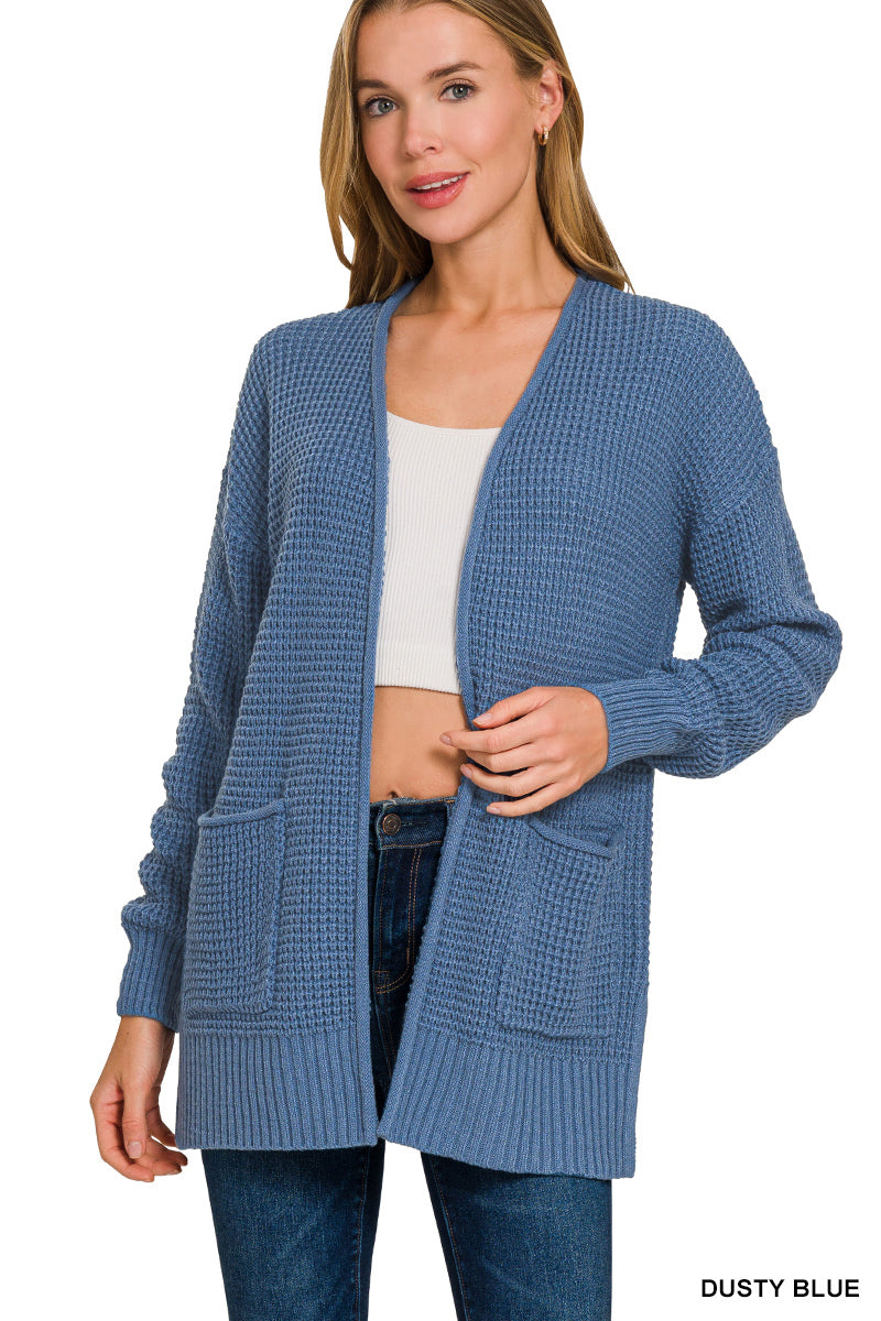 Low Gauge Waffle Open Cardigan Sweater