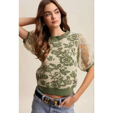 Floral Lace Puff Sleeve Top