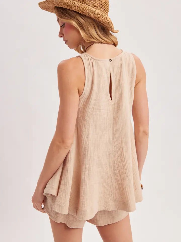 Gauzy Short Sleeve Flare Set