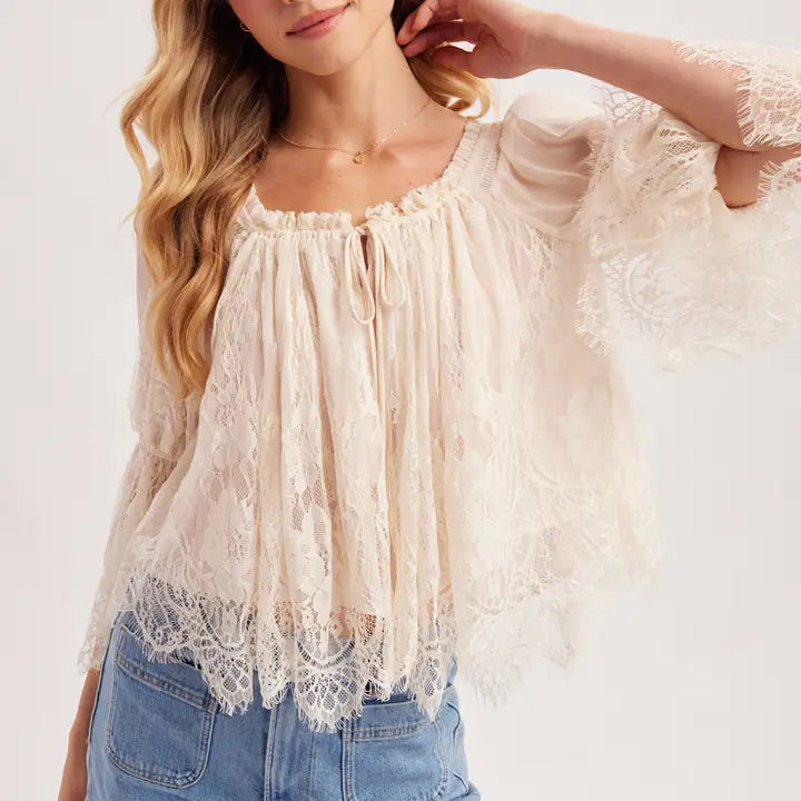 Ruffled Eyelash Lace Blouse