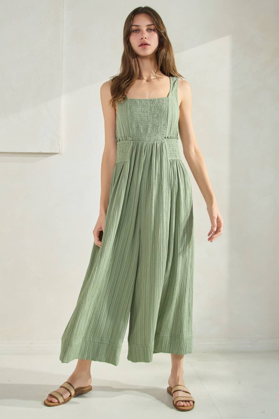Crinkled Fabric Wide Leg Jumpsuit