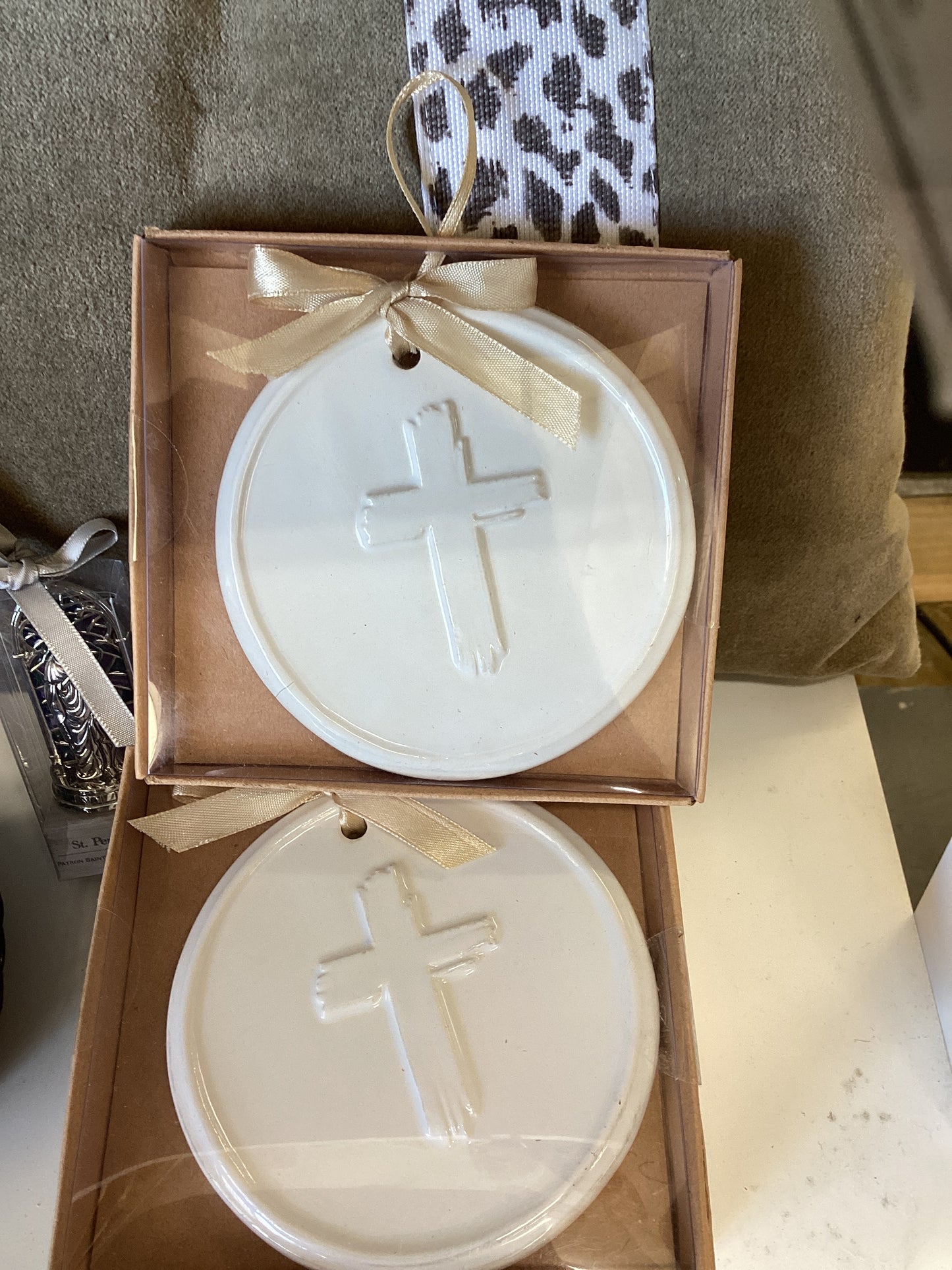 Embossed Cross Ornament-white