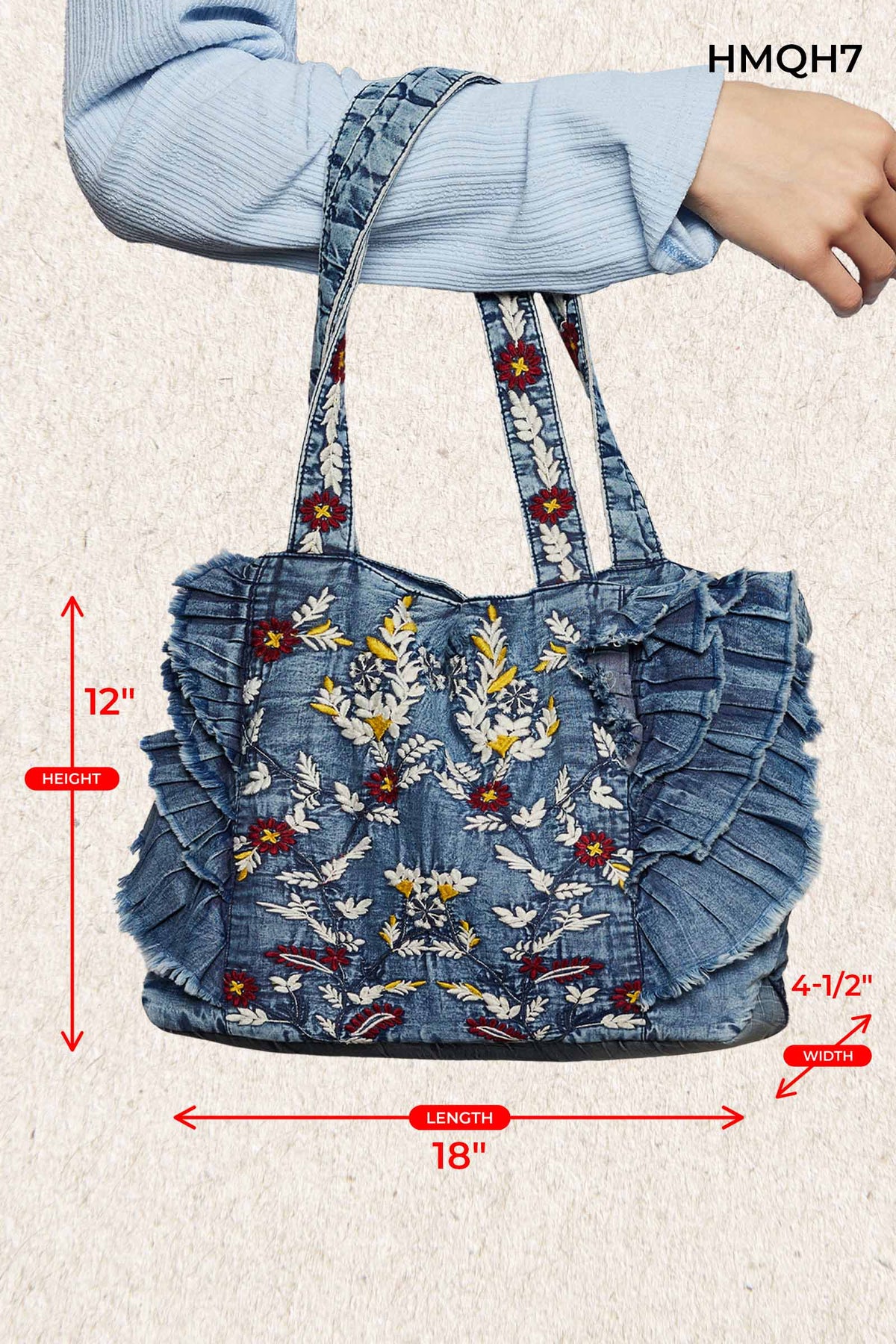 Vintage Ruffle Denim Tote Bag