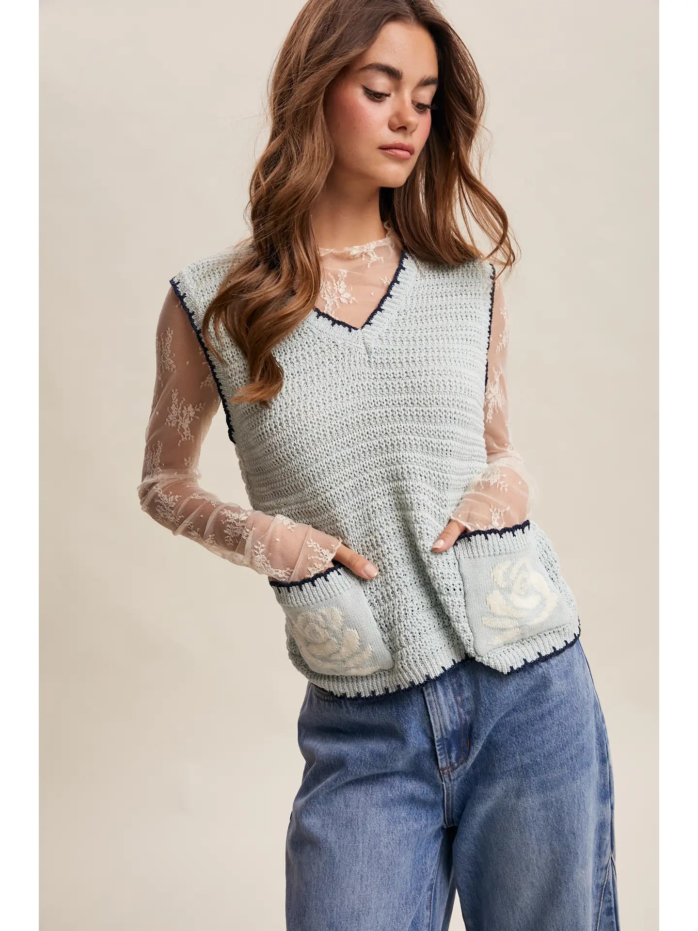 Rose Ribbed Sweater Vest