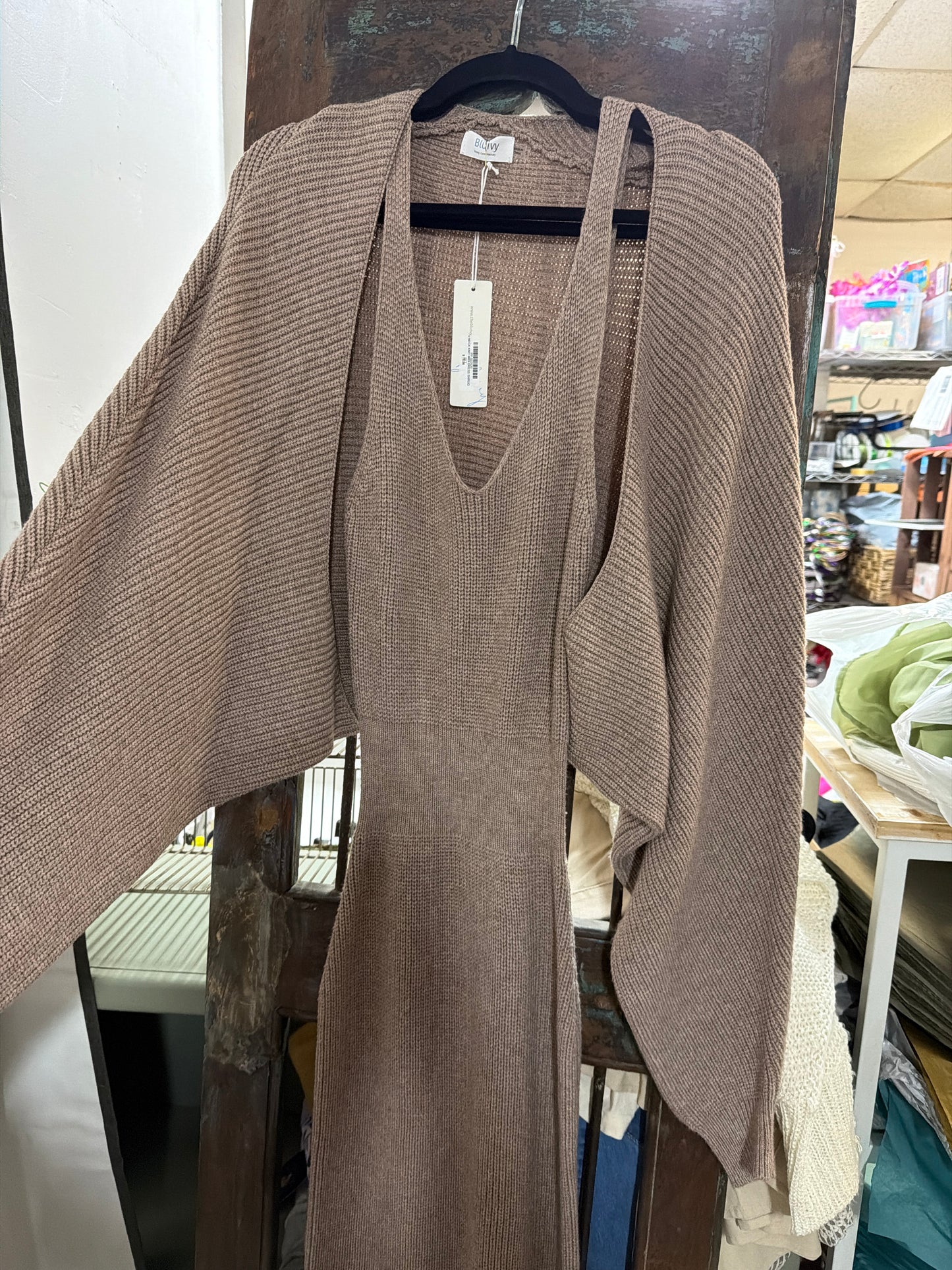 V-neck Knit Shrug Dress Set