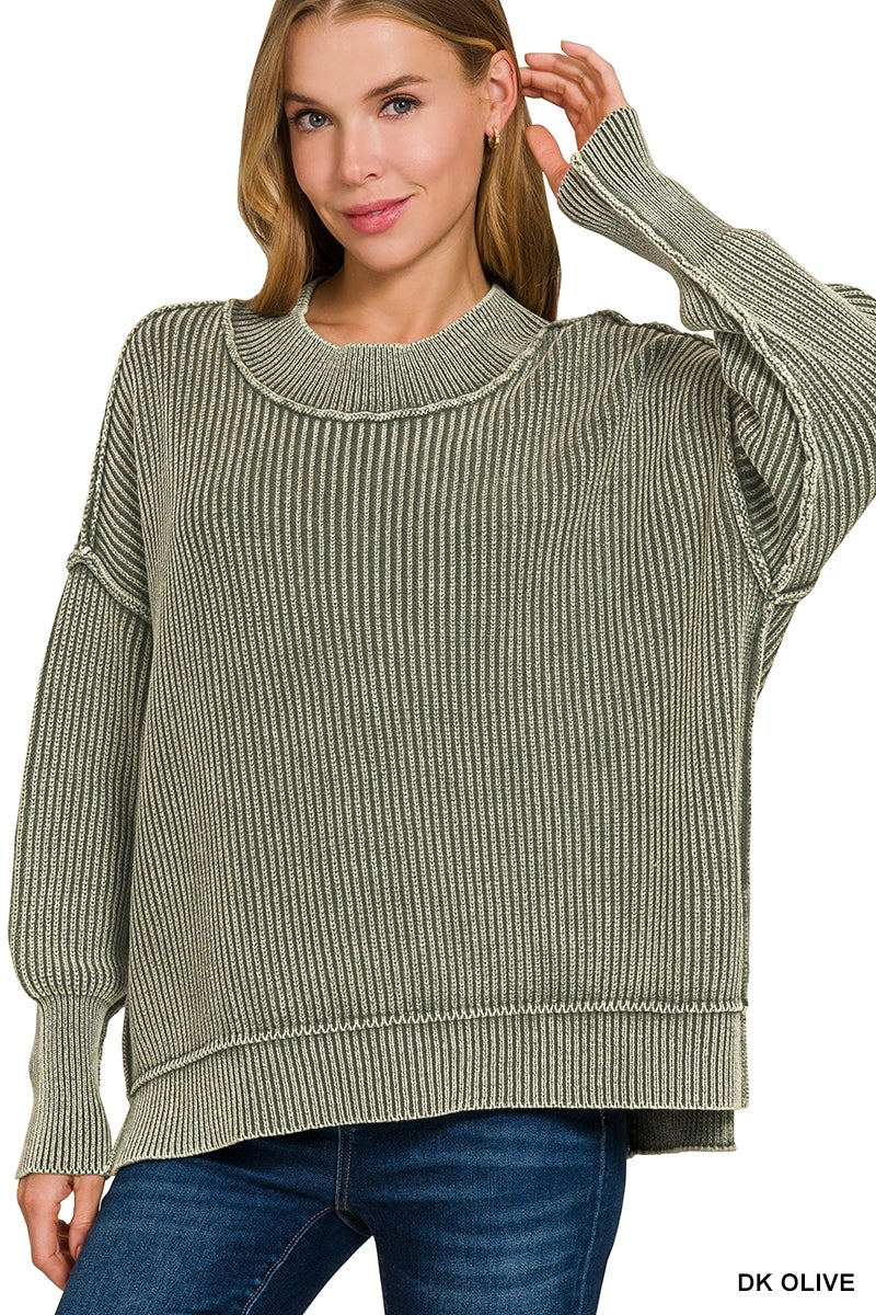 Washed Side Slit Oversized Sweater
