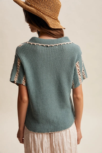 Pointelle Striped Knit Top