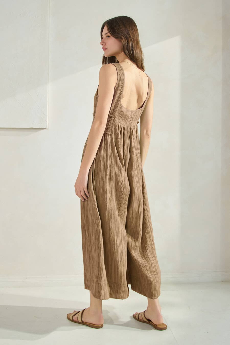 Crinkled Fabric Wide Leg Jumpsuit