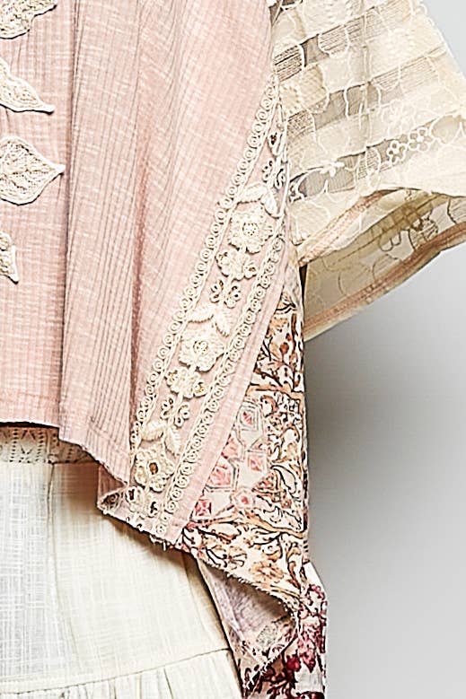 Artisan Rose Appliqué Patchwork Knit Top