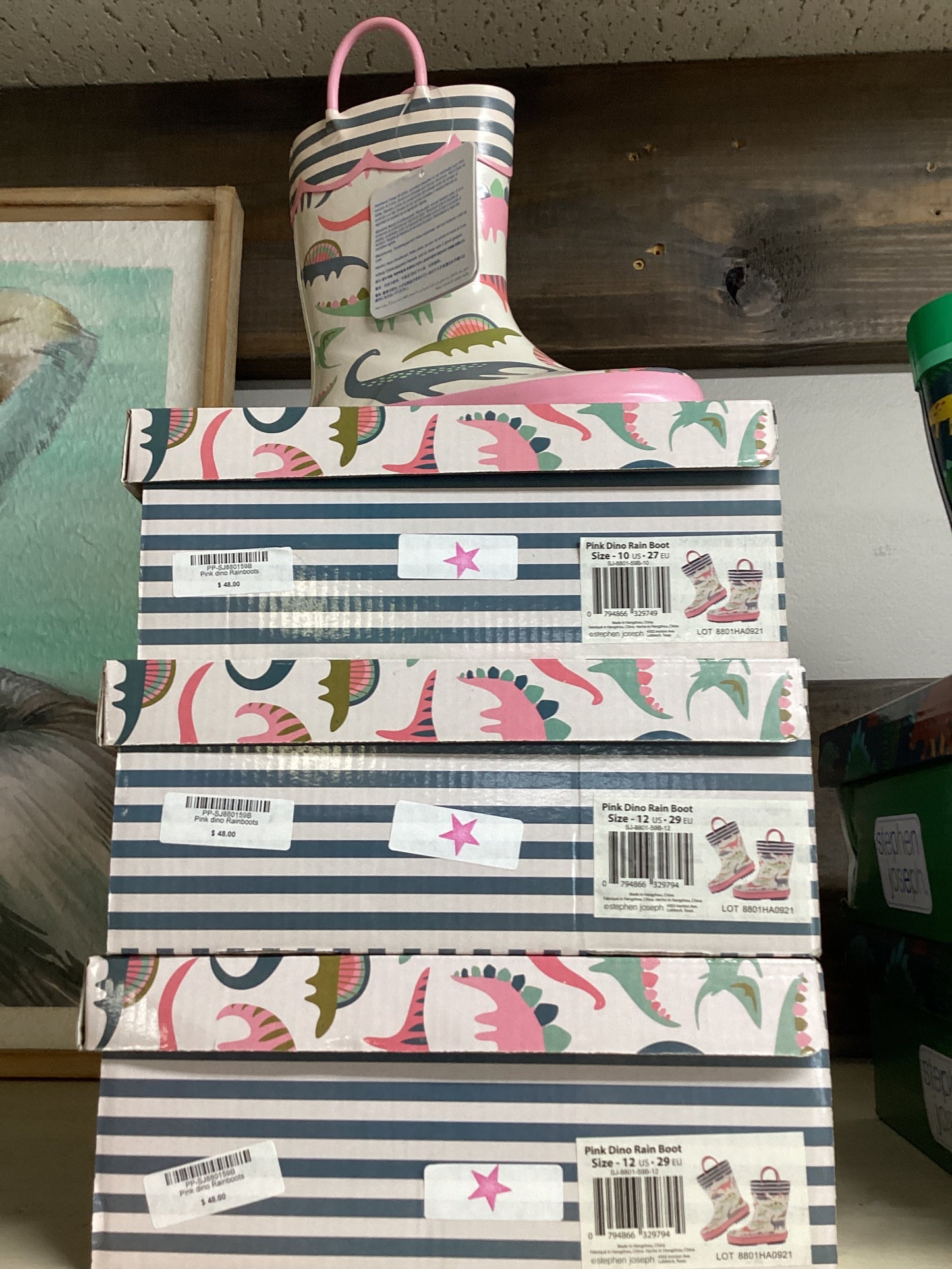 Pink Dino Rain Boots