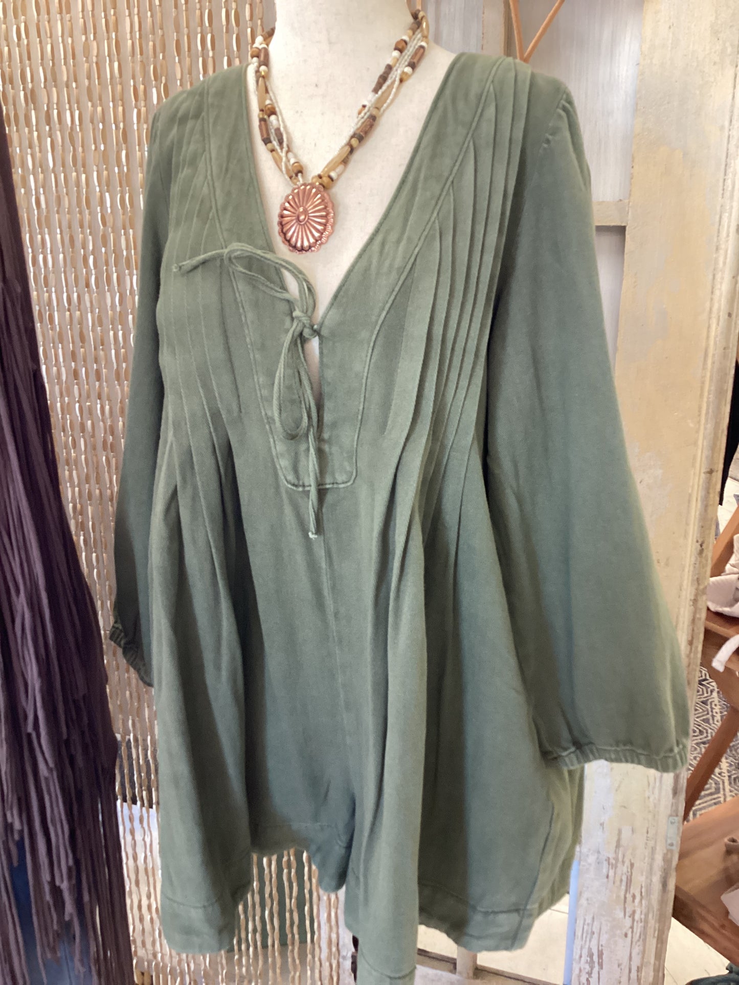 Olive Long Sleeve Denim Romper