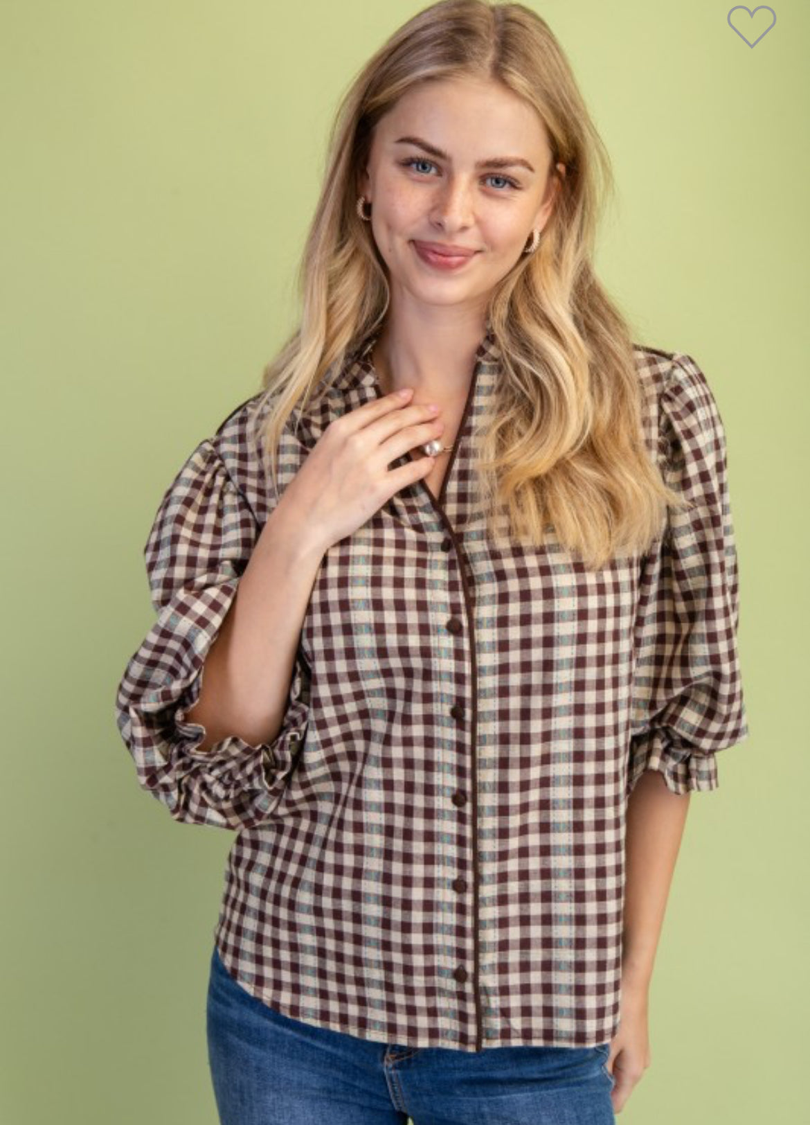 Check Button Down 3/4 Sleeve