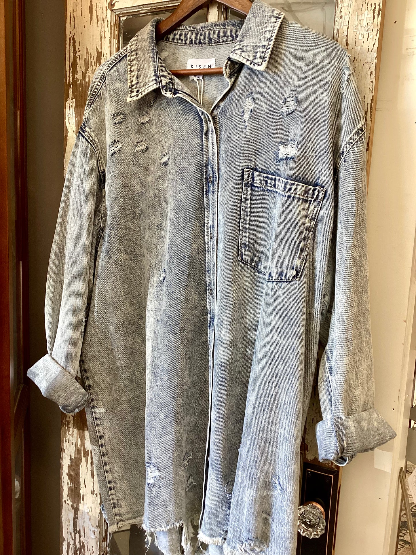 Distressed Denim Button Shirt