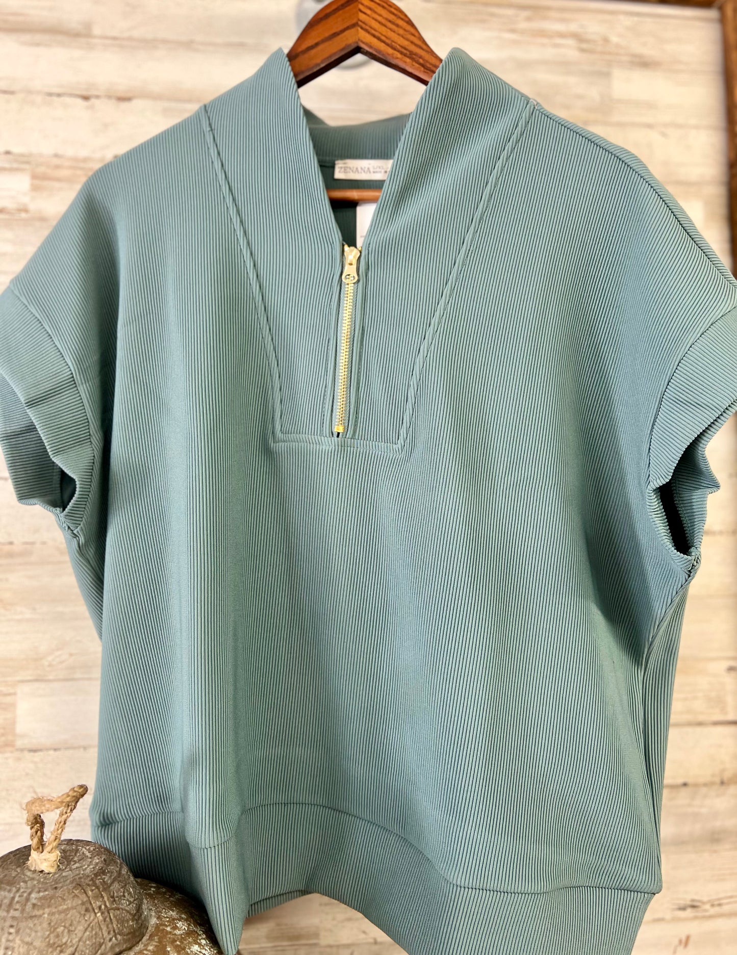 Ribbed High Neck Half Zip Top