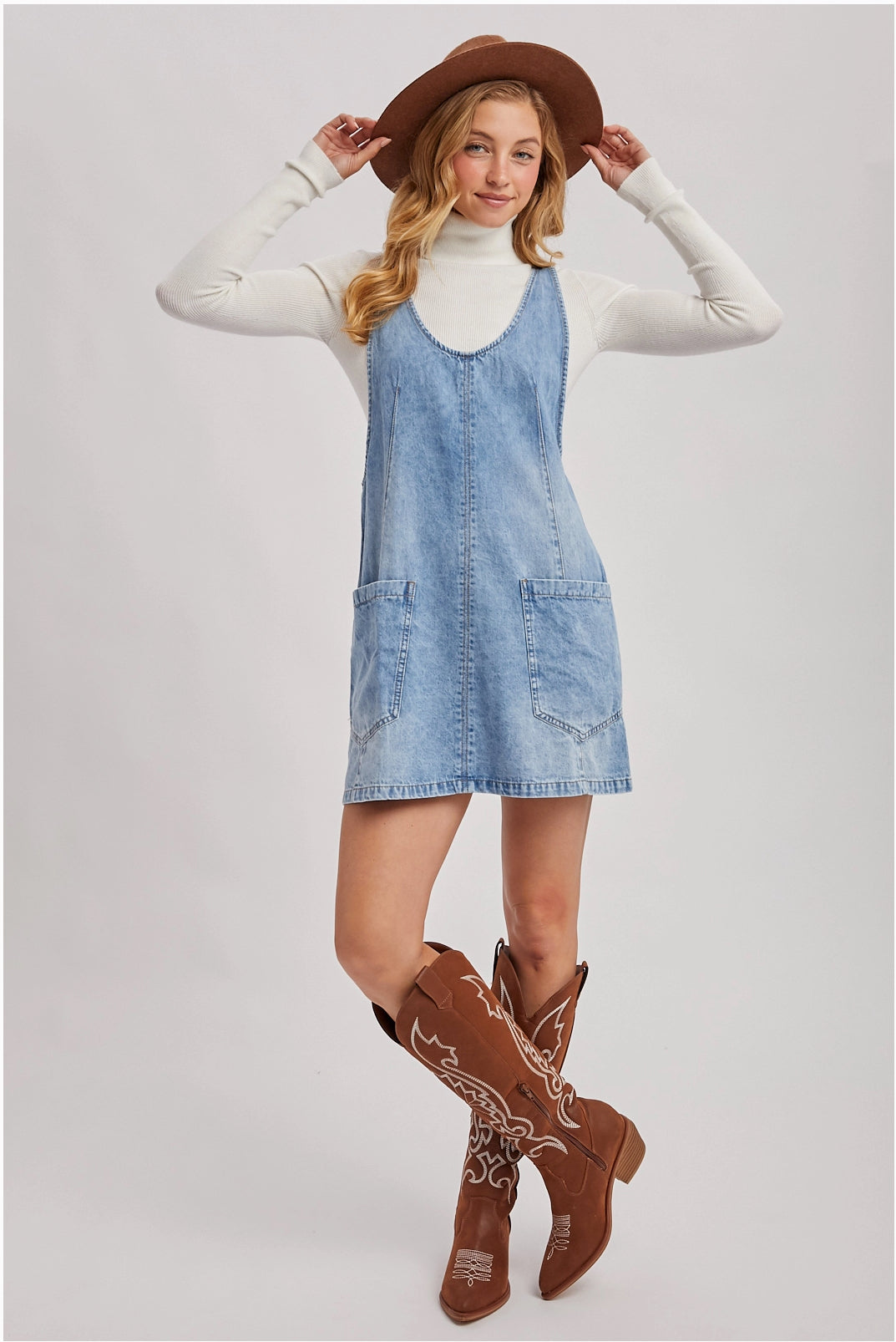 Denim Open Back Overall Dress