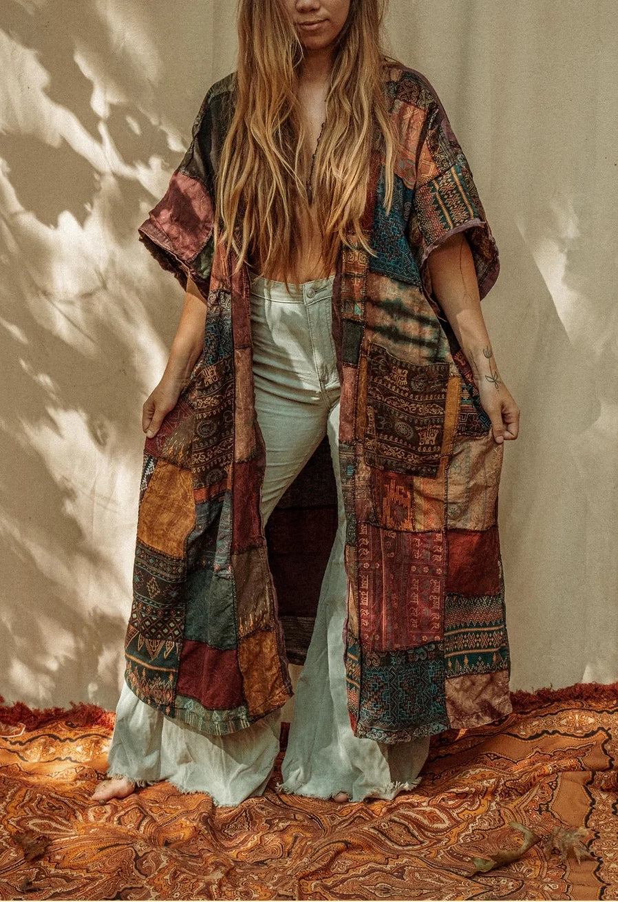 Earthy Boho Patchwork Kimono