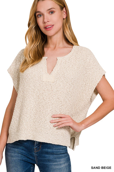 Rolled Split Neck Pullover Sweater