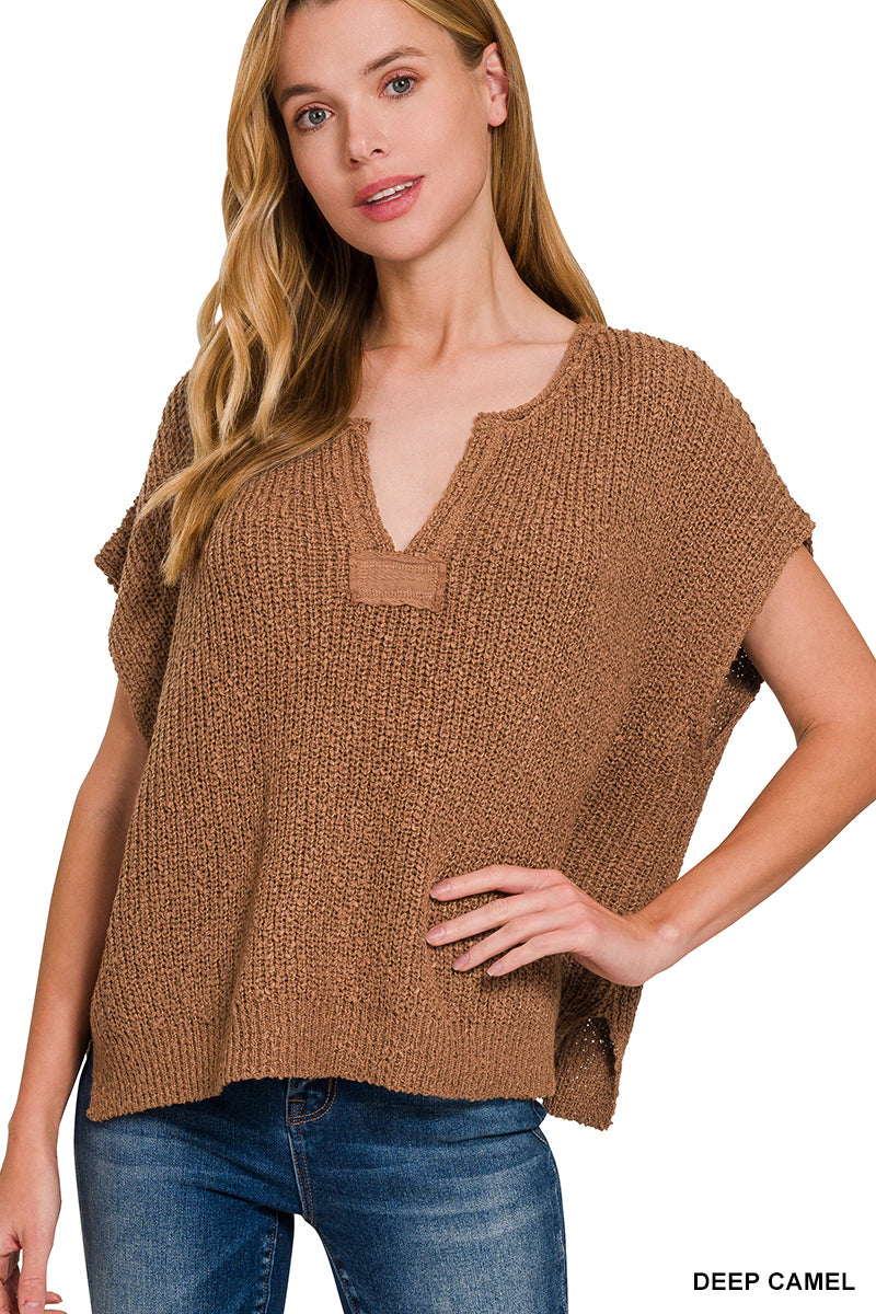 Rolled Split Neck Pullover Sweater