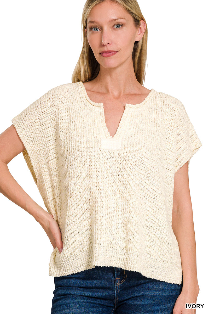 Rolled Split Neck Pullover Sweater