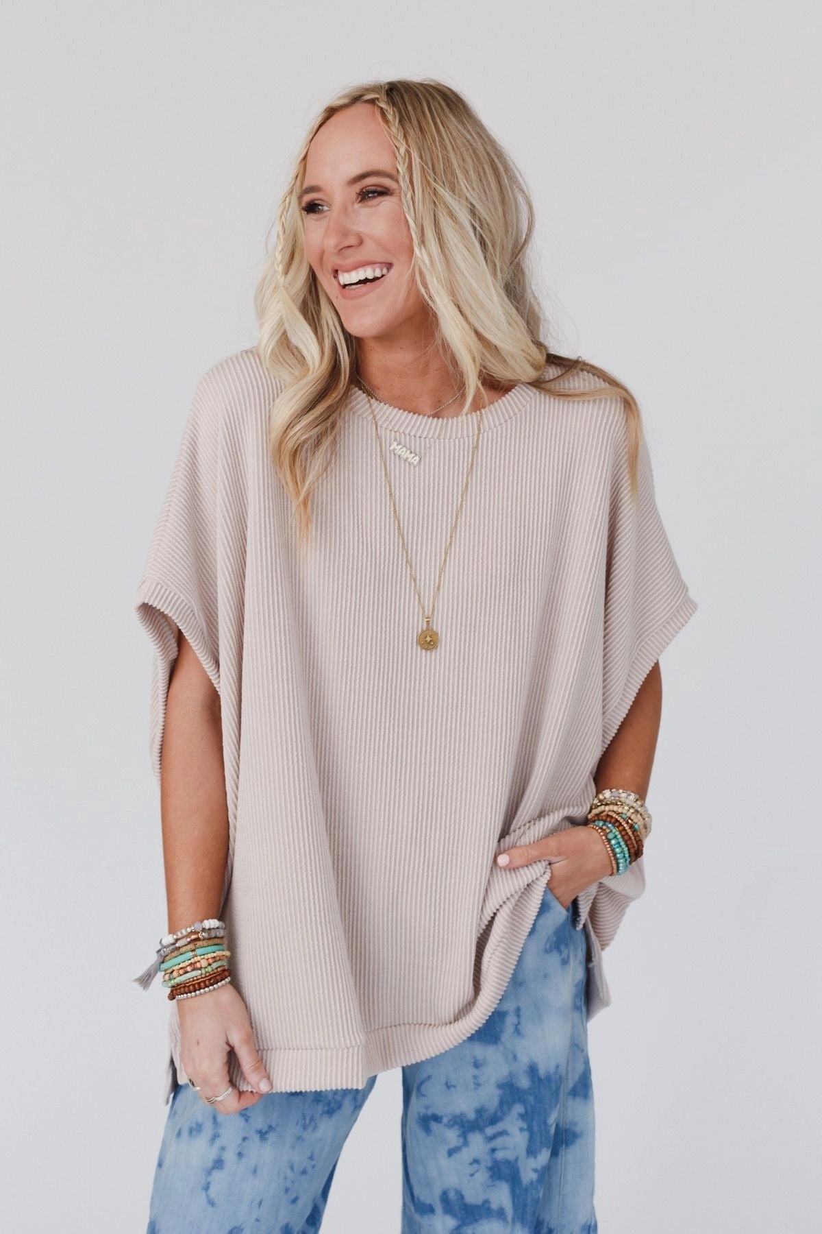 Texture Knit Oversized Blouse