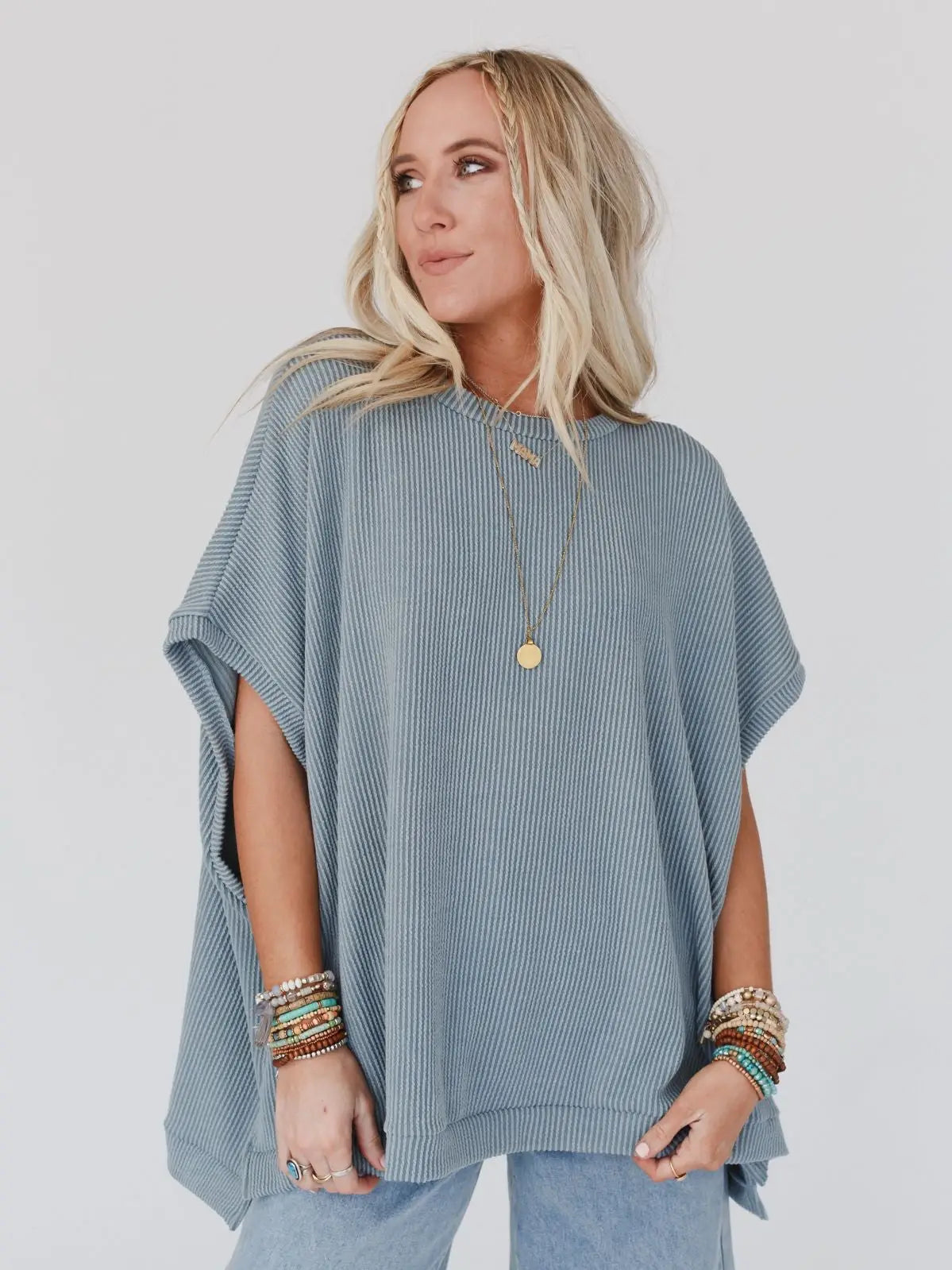 Texture Knit Oversized Blouse