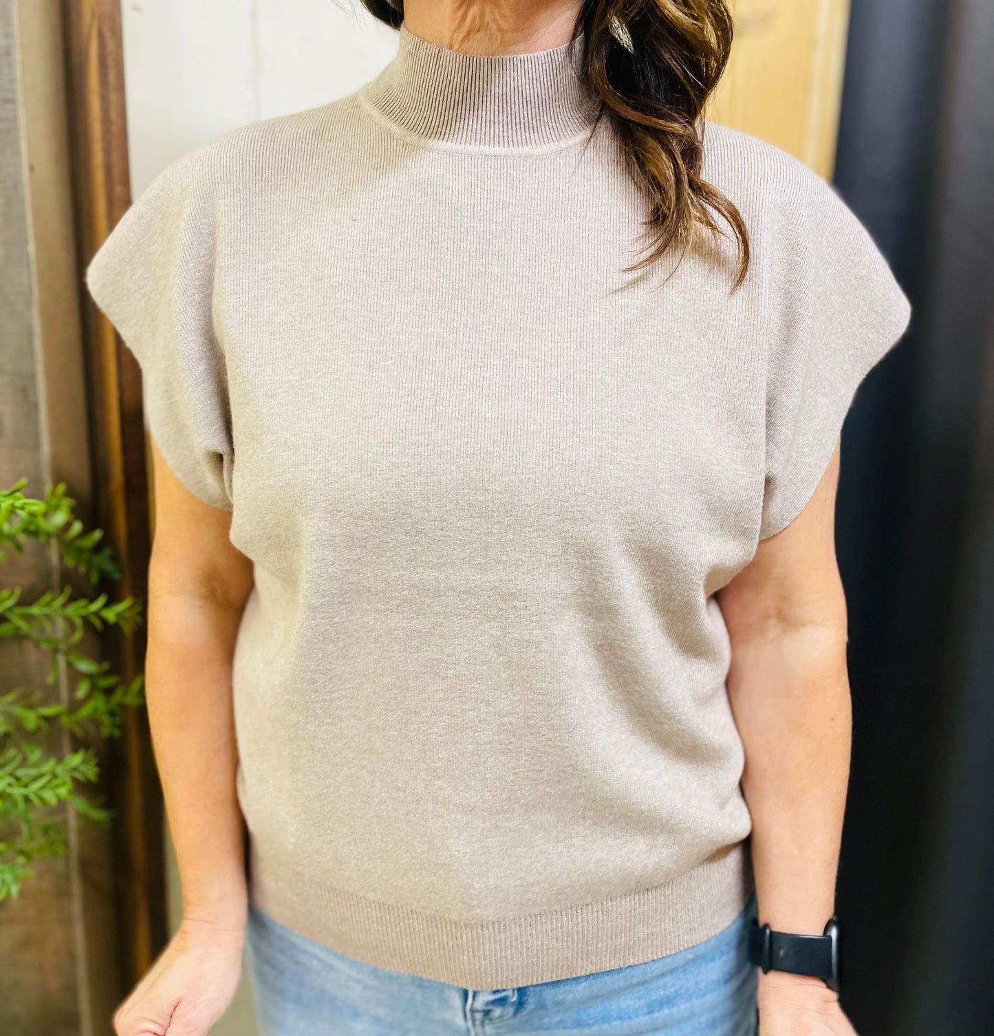 Mock Neck Short Dolman Sleeve Sweater