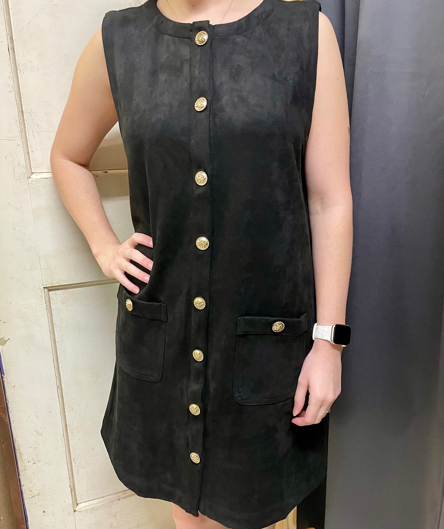 Button Down Suede Shift Dress