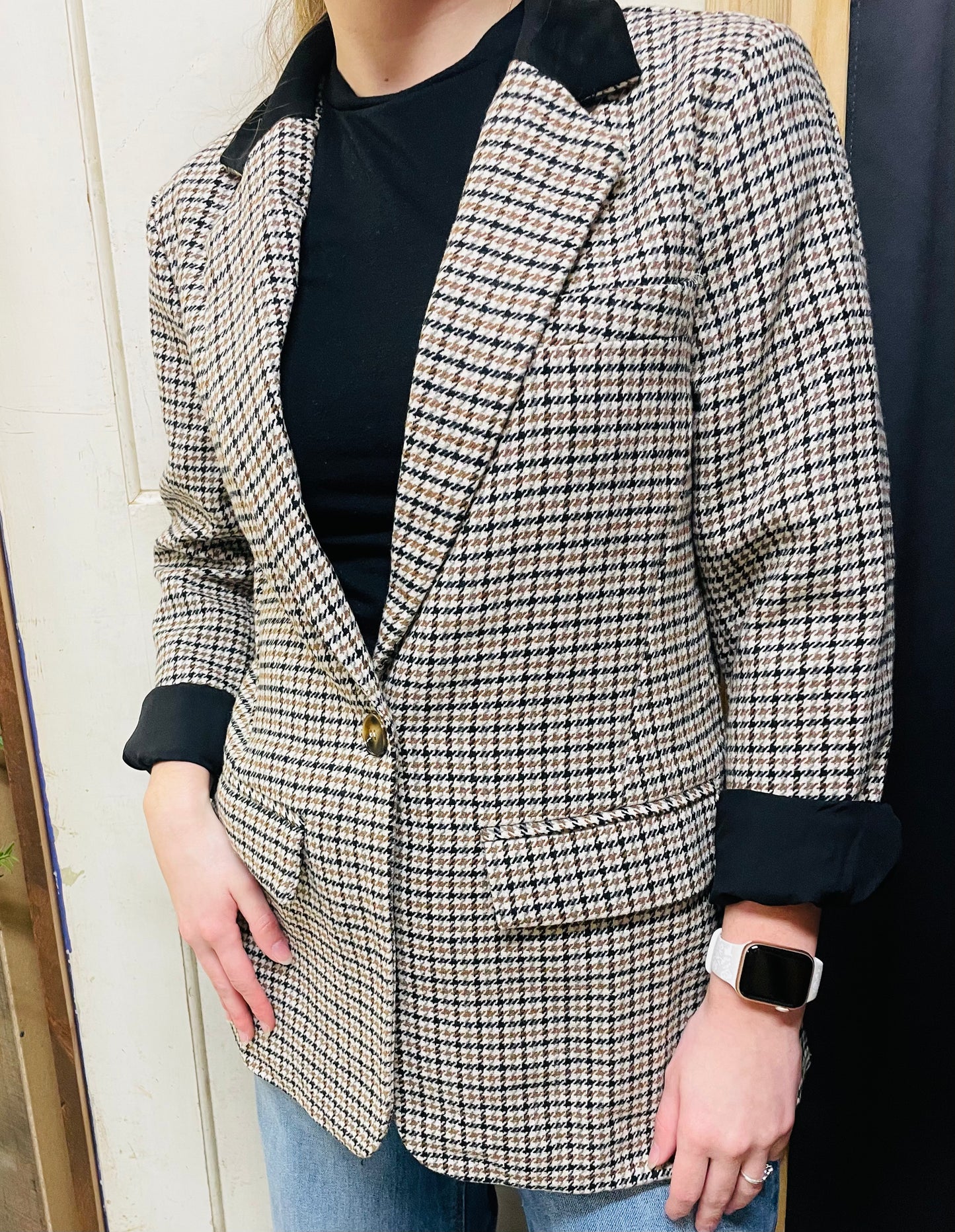 Suede Contrast Herringbone Blazer