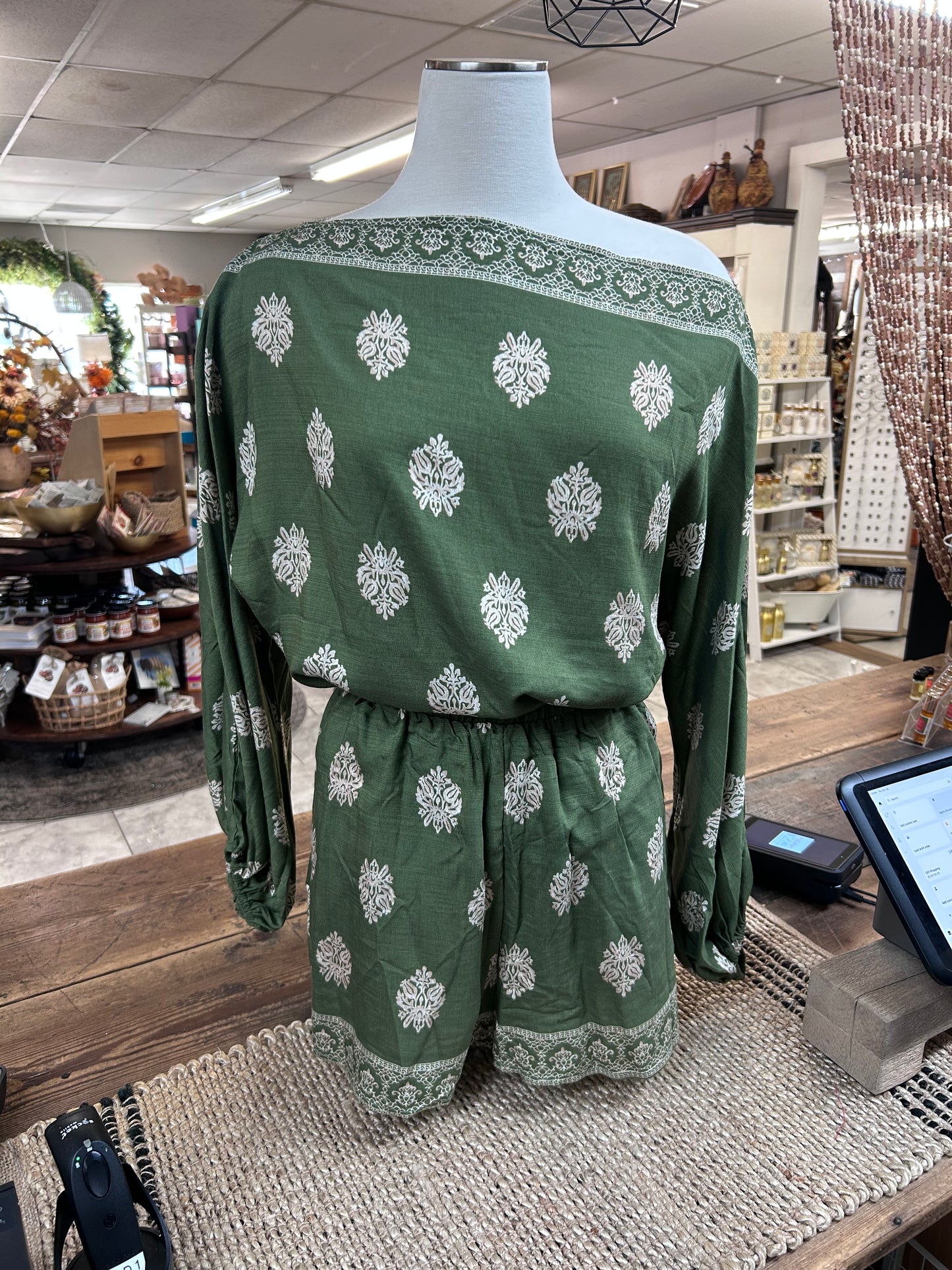 Olive Botanical Print Two-Piece Shorts Set