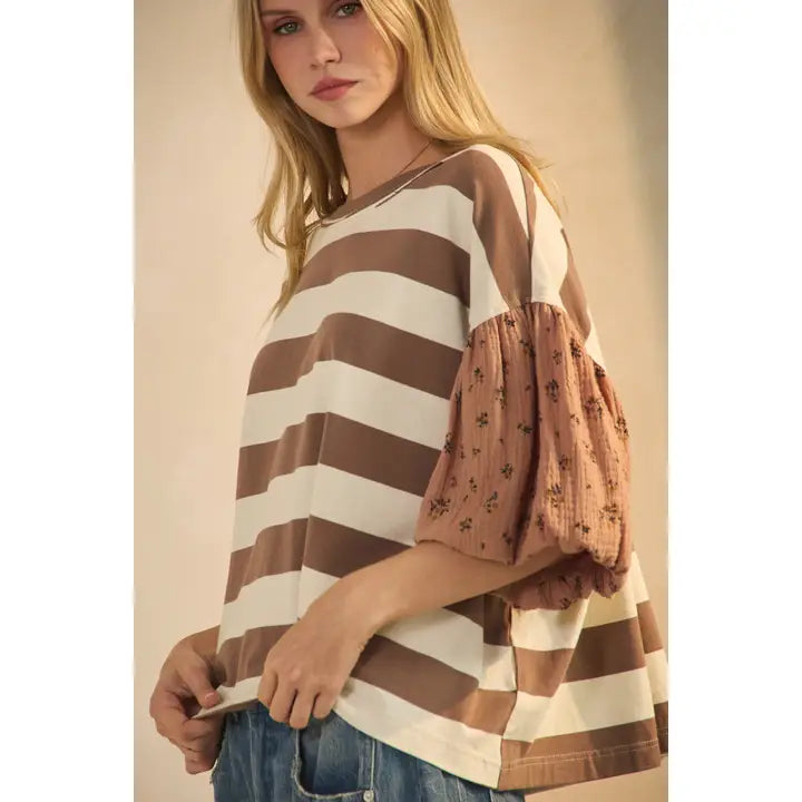 Stripe Floral Sleeve Top