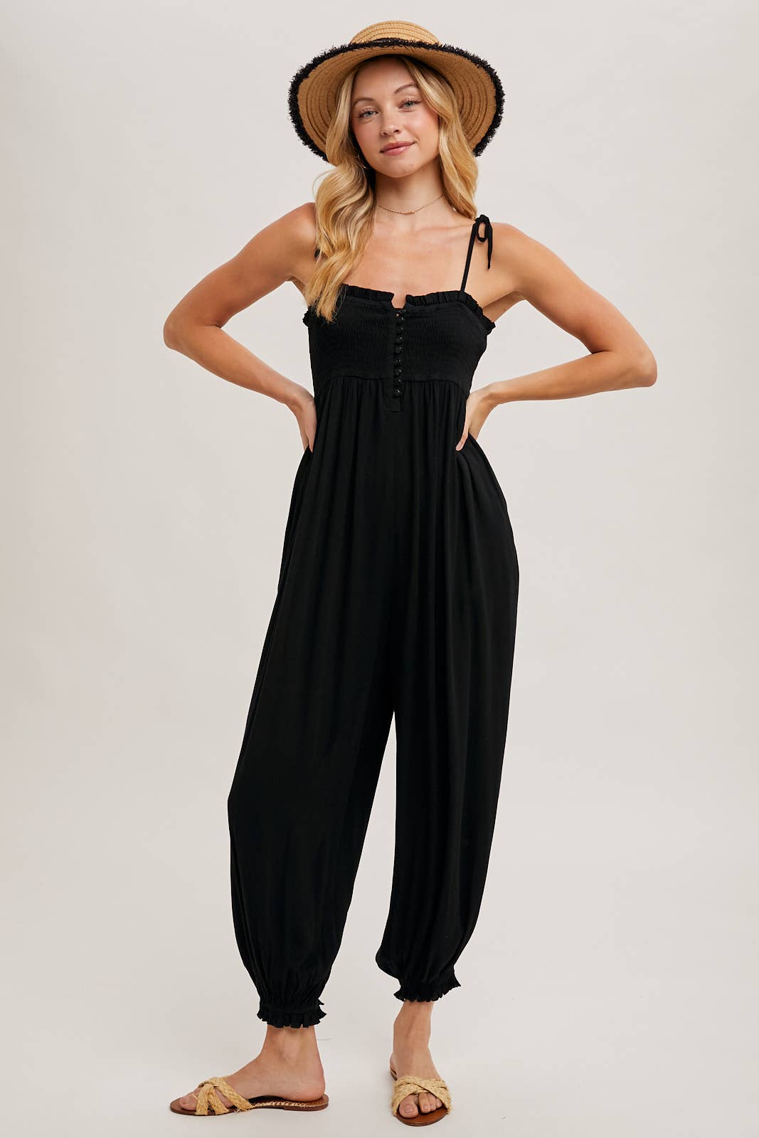 Gauze Smocked Jumpsuit