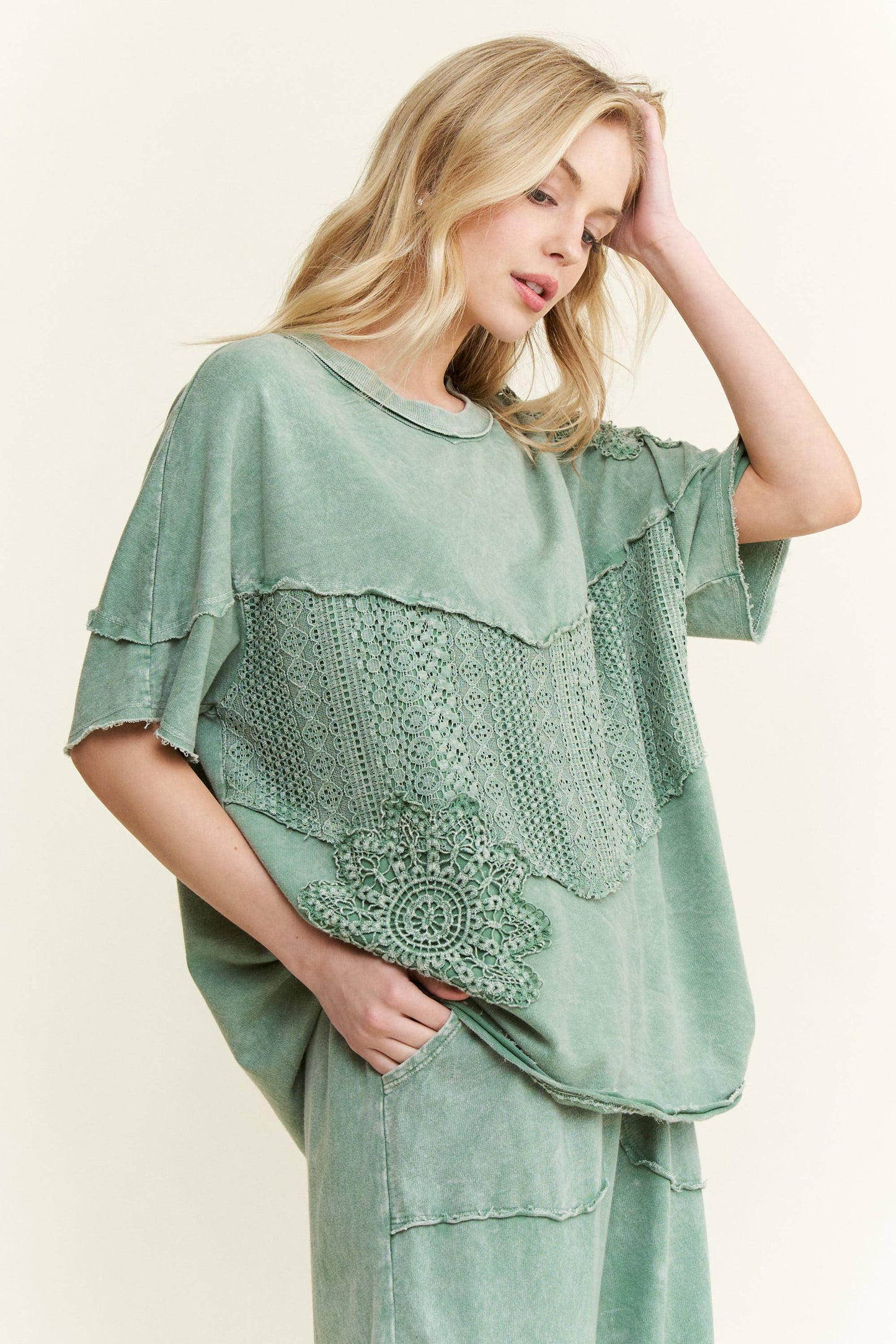 Washed Lace Crochet Top