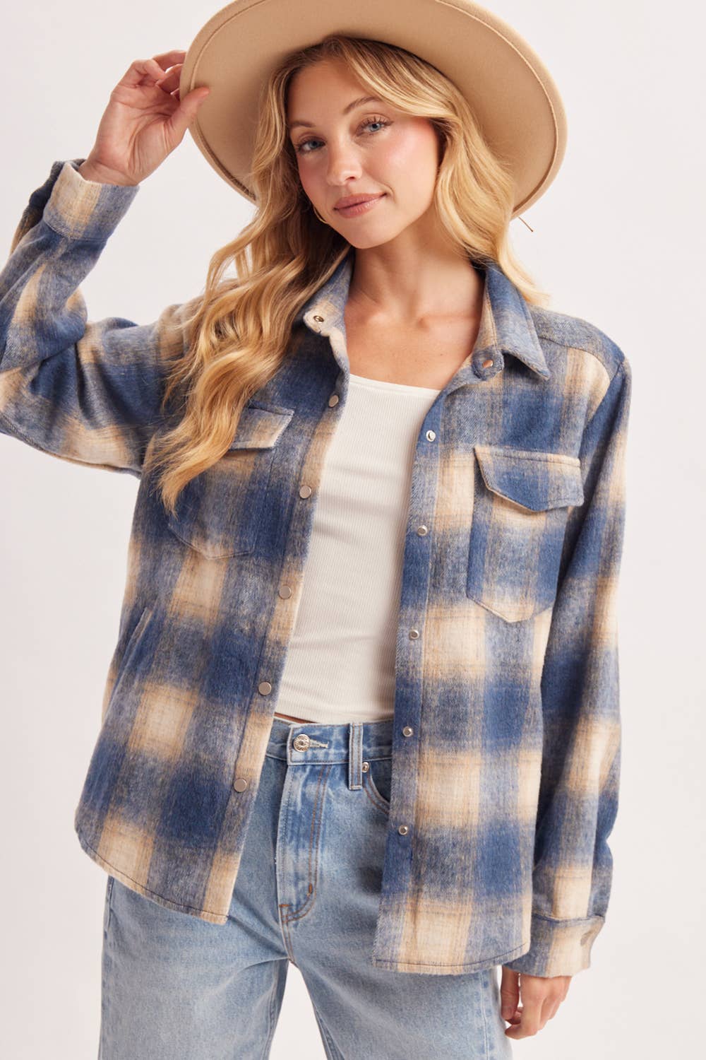 SNAP BUTTON DOWN PLAID SHACKET
