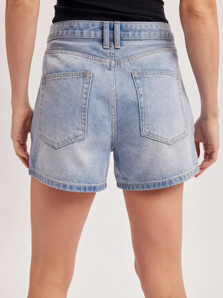 Mid Rise Denim Shorts