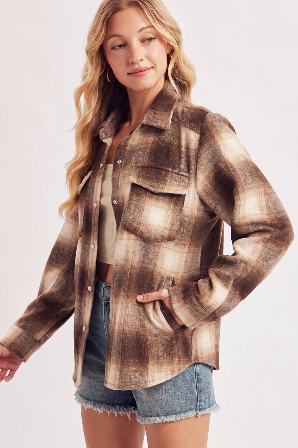 SNAP BUTTON DOWN PLAID SHACKET