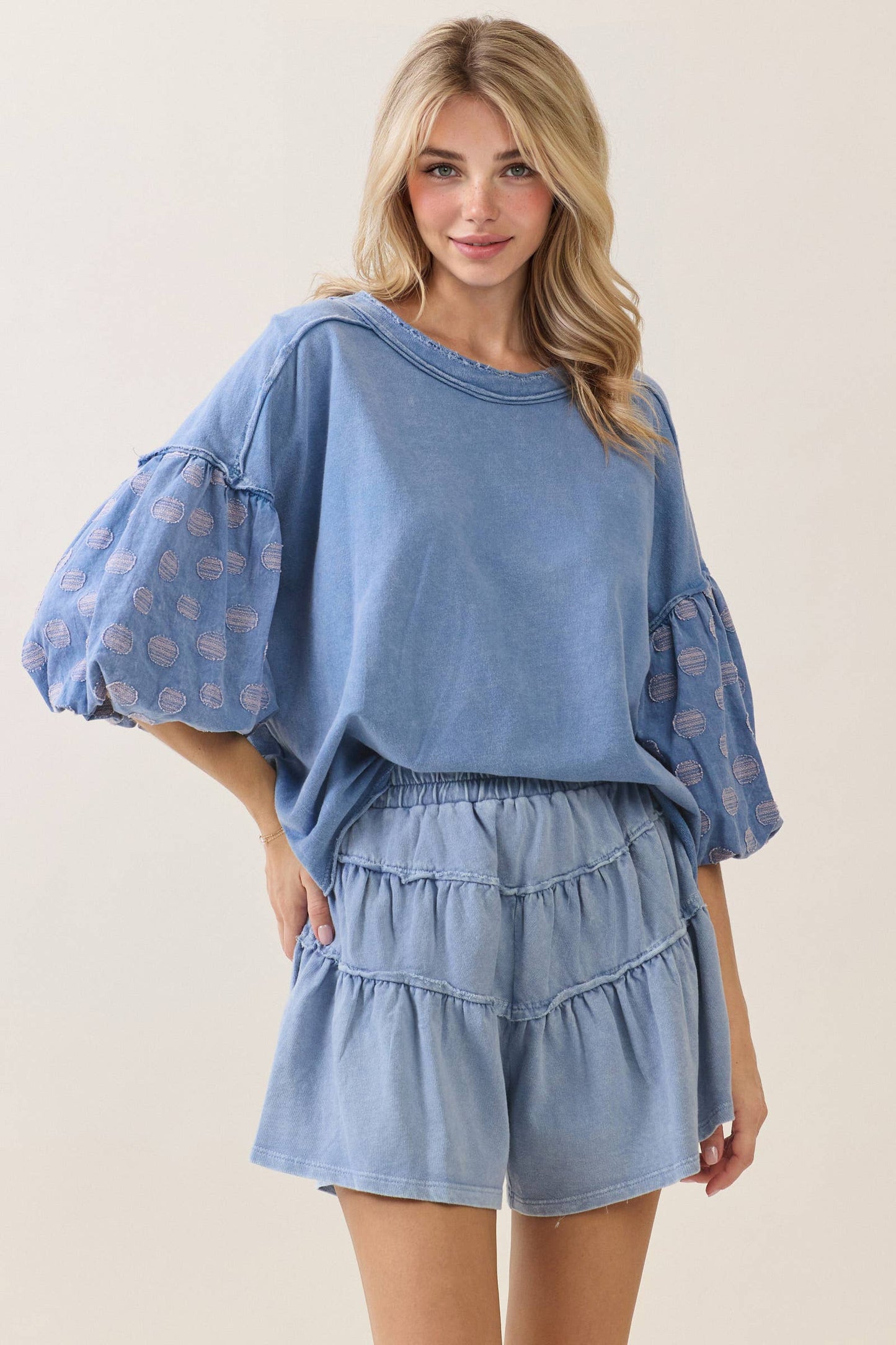 Washed Polka Dot Ballon Top