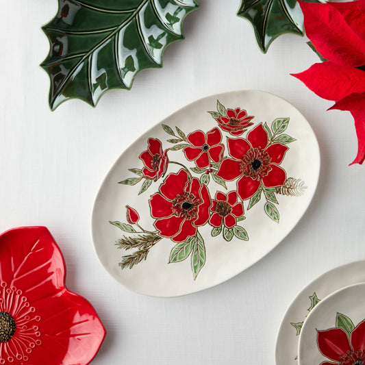 Festive Blooms Oval Platter 16 x 12'