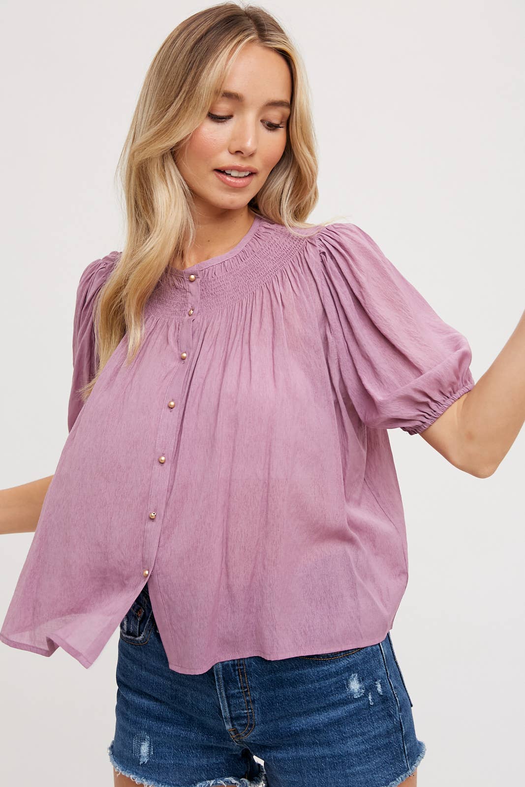 Ruched Neck Bubble Blouse