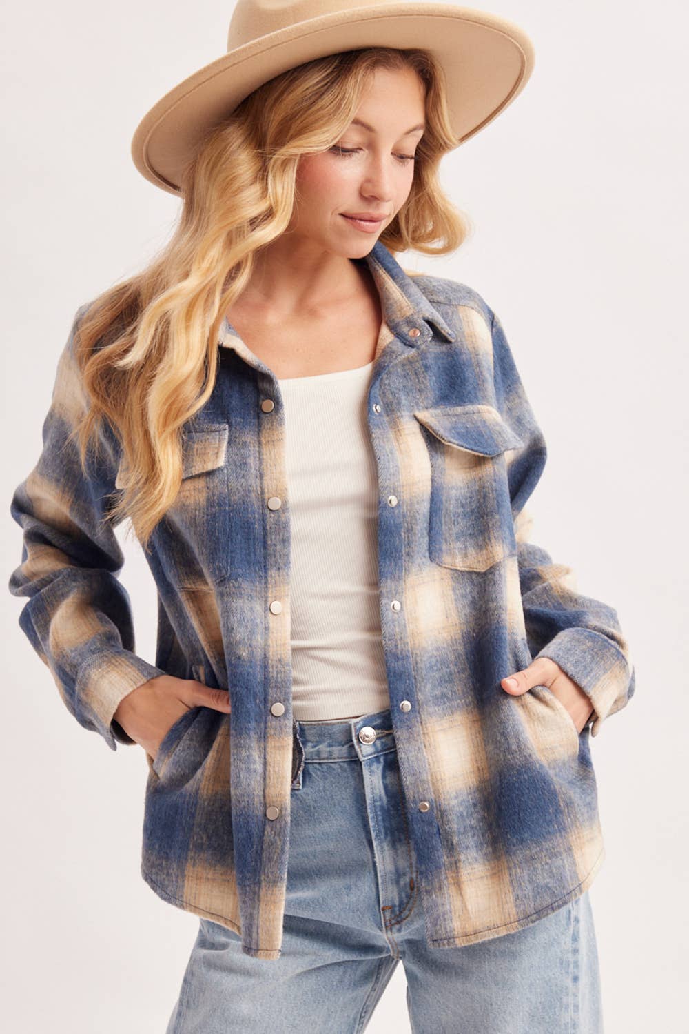 SNAP BUTTON DOWN PLAID SHACKET