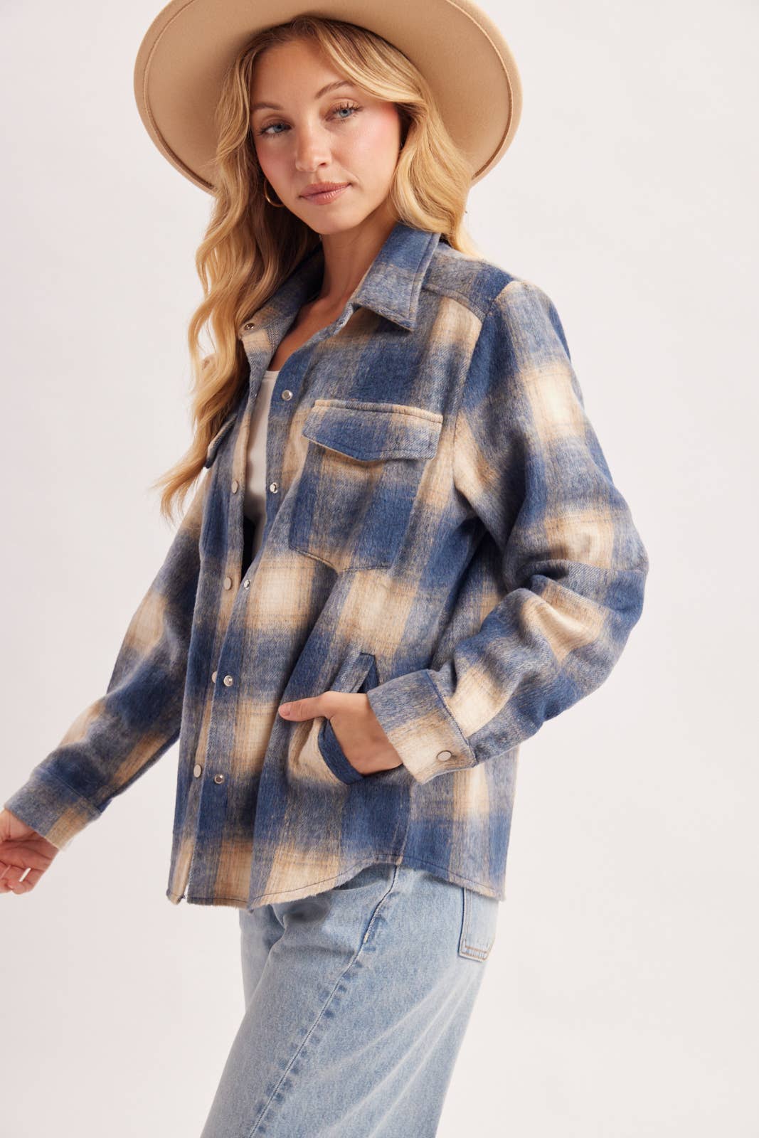 SNAP BUTTON DOWN PLAID SHACKET