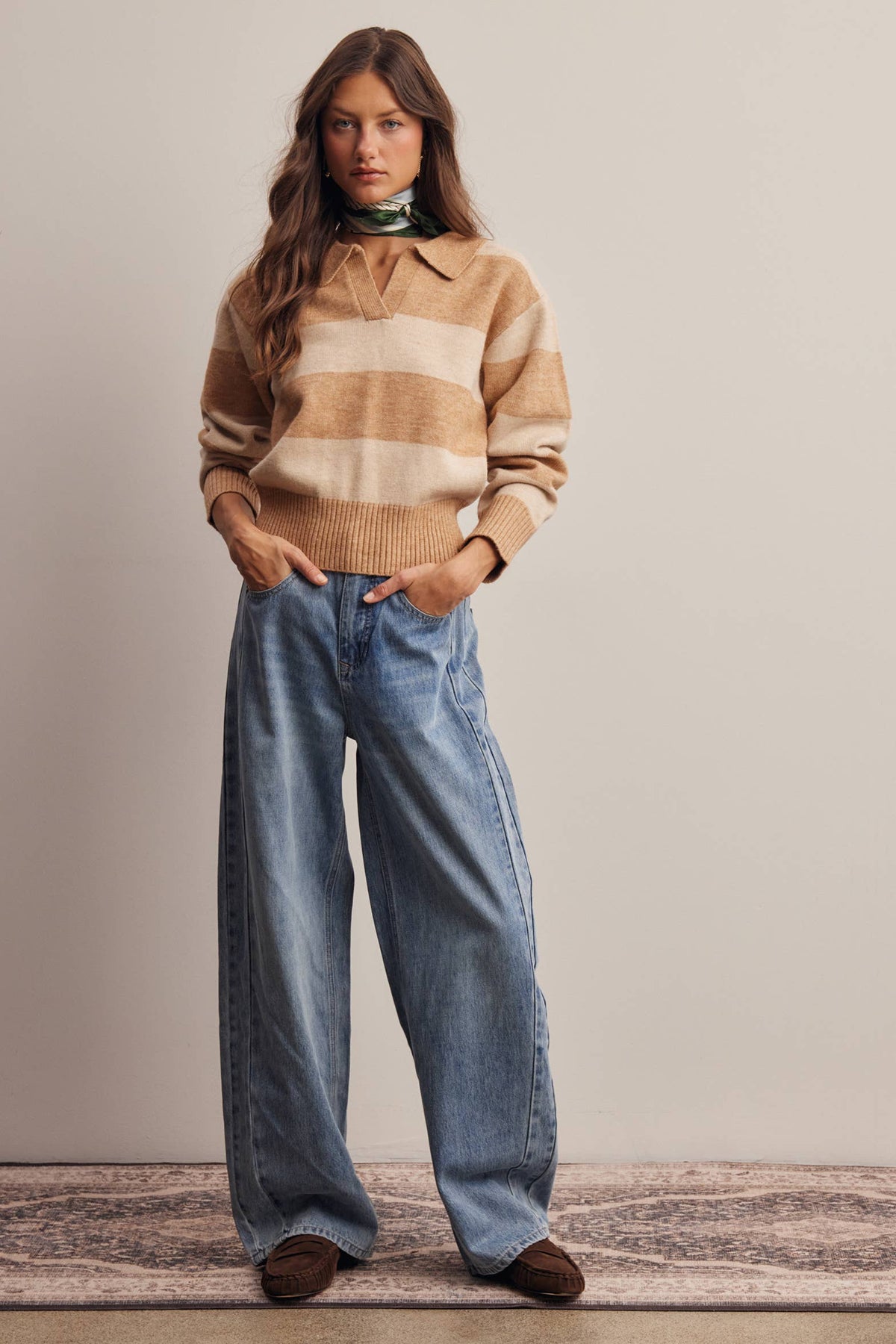 Striped Collared Knit Sweater FSW0089