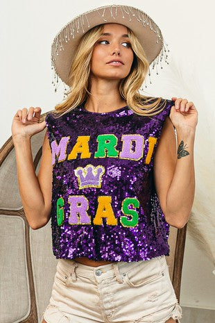 Mardi Gras Sequin Sleeveless Top