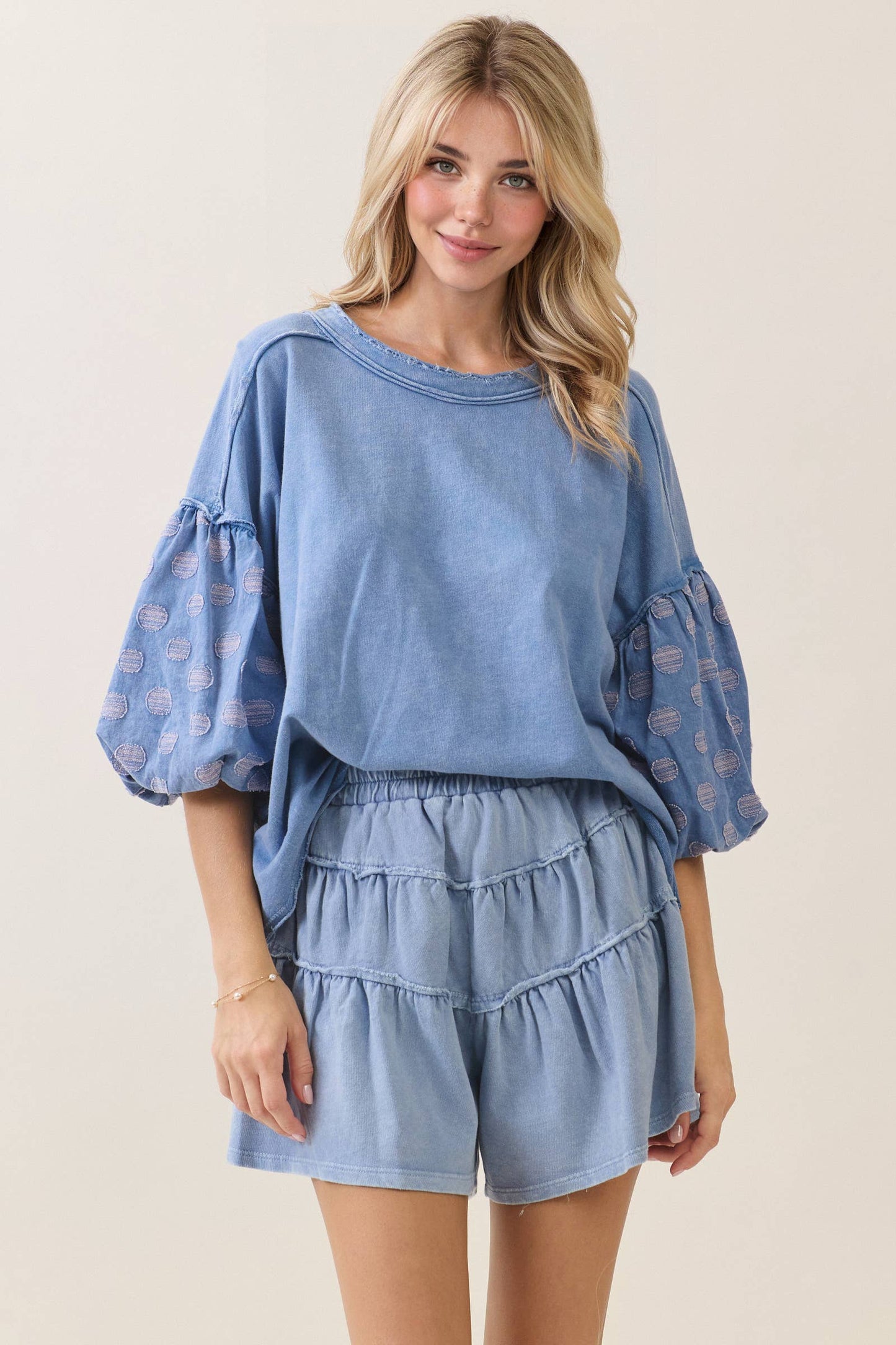 Washed Polka Dot Ballon Top