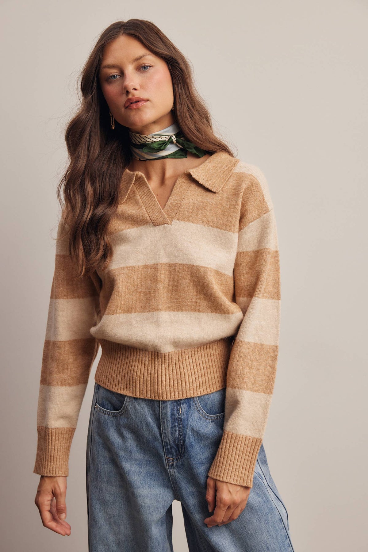 Striped Collared Knit Sweater FSW0089