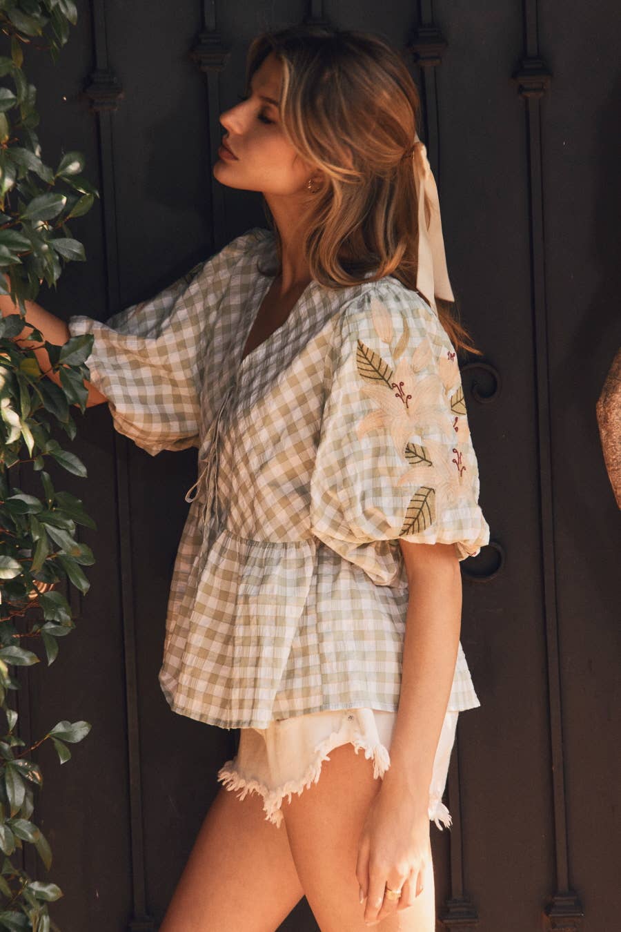 Gingham Floral Blouse