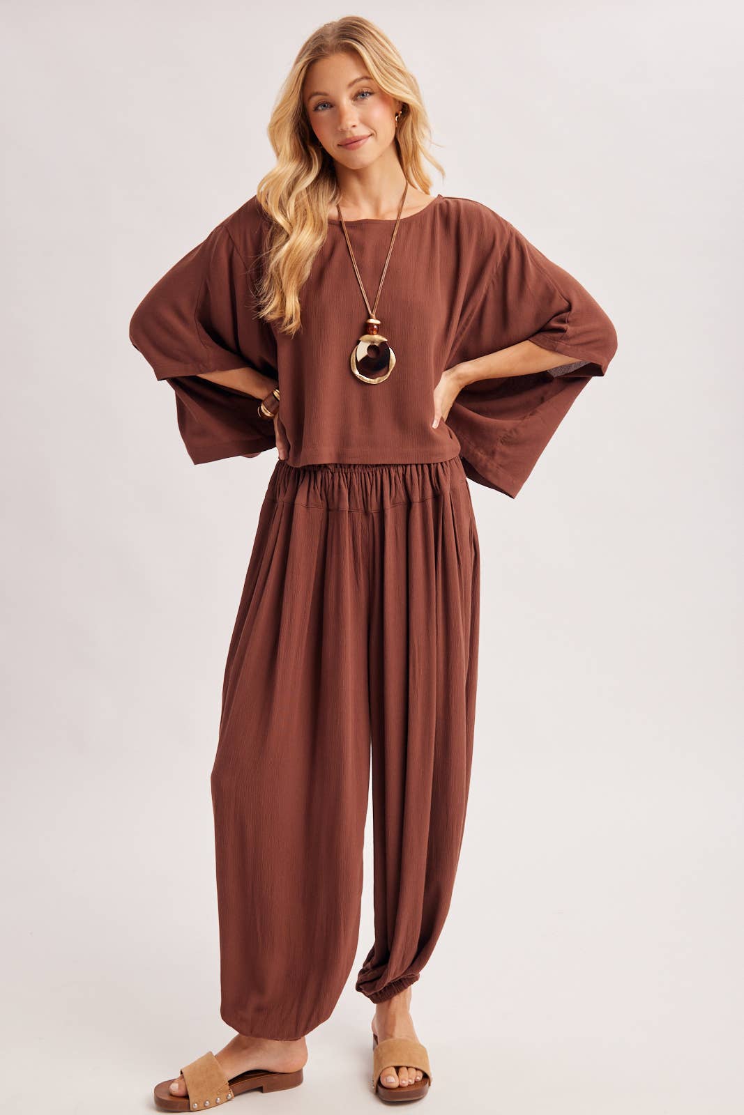BOHO OVERSIZED DOLMAN TOP AND BALLOON LEG PANTS SET