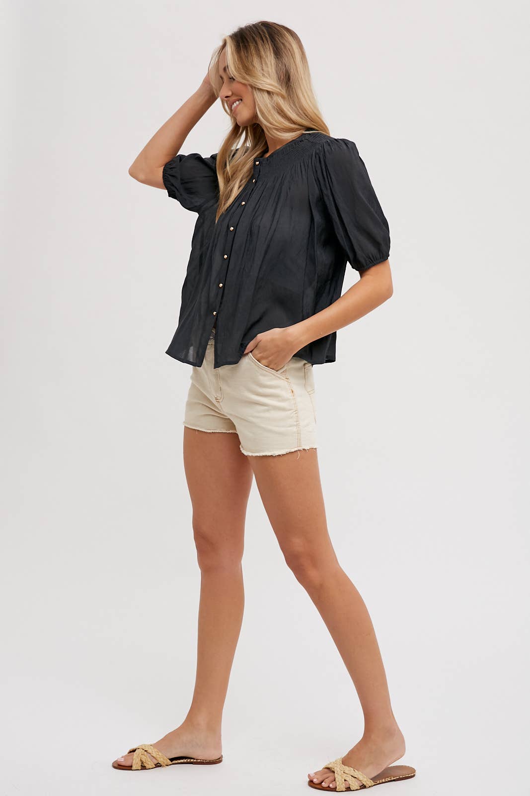 Ruched Neck Bubble Blouse