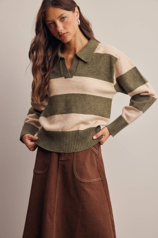 Striped Collared Knit Sweater FSW0089