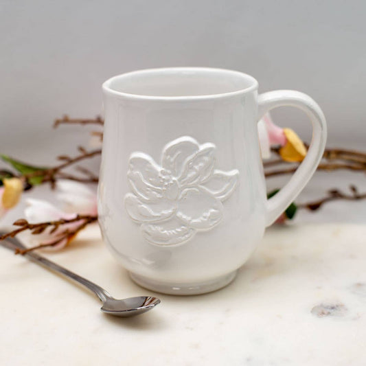 Magnolia Embossed Coffee Mug   White   18oz
