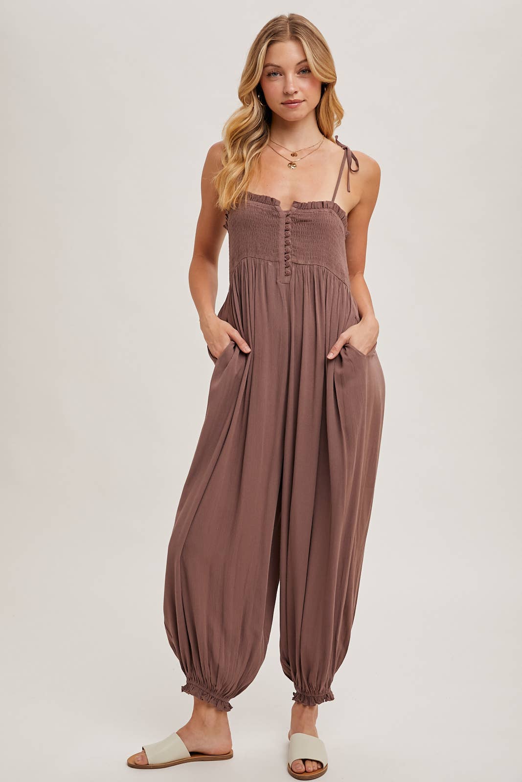 Gauze Smocked Jumpsuit